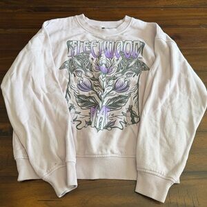 H&M Fleetwood Mac Graphic Sweatshirt Cream Purple Butterfly Band Pullover Size S